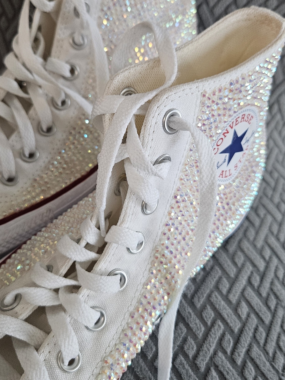 Custom Converse Women's White Iridescent Crystal High Top Sneakers